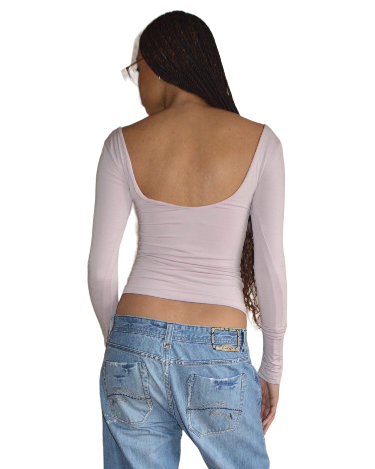 backless double-layered longsleeve top / sage green